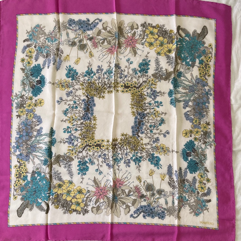 Mantero 33" x 33" 100% silk scarf.